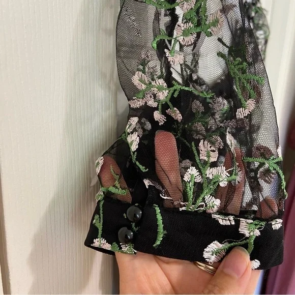 Lulus NWT Radiant Love Black Embroidered Floral Cut Out Skater Mini Dress M - Picture 5 of 13